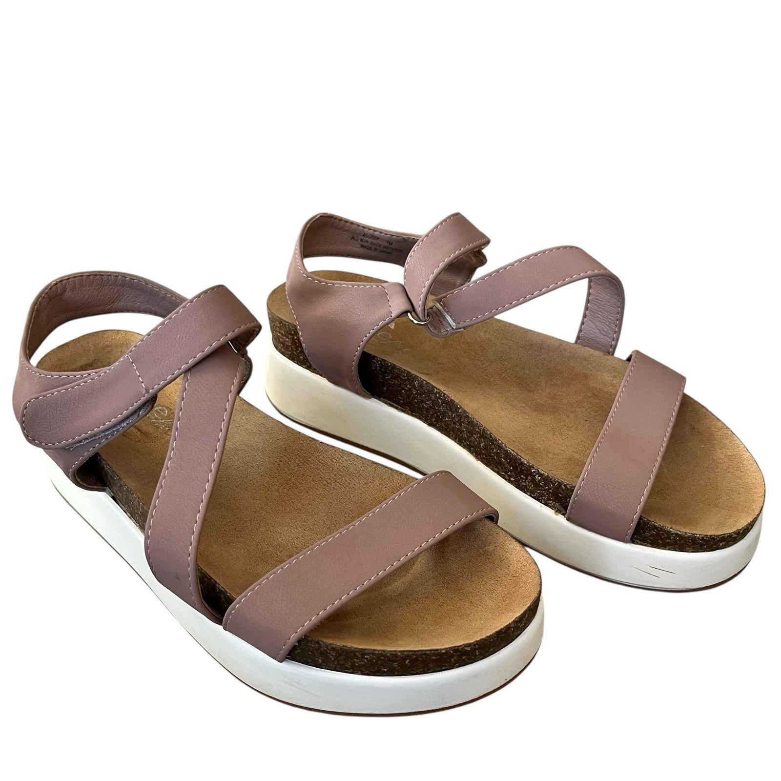 Annie Acorey Comfort Sandals Womens 7m Beige Chunky Heel Casual Boho Hippie Shoe